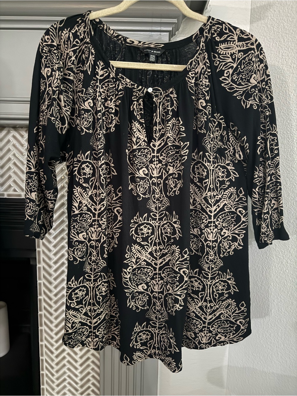 Lucky Brand Black Tunic with Cream Floral Print
